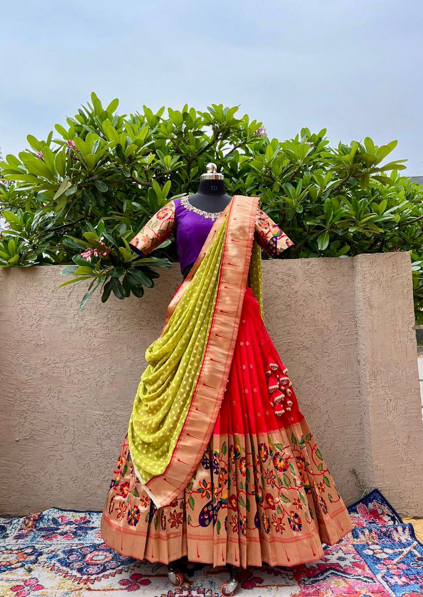 Purple & Red Paithani Silk Lehenga