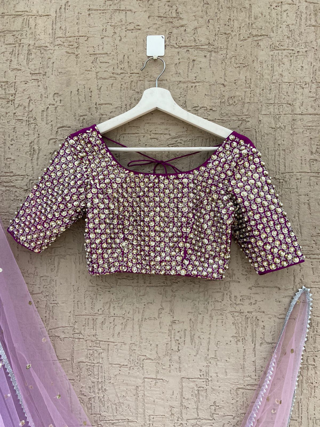 Lavendar Net Pearls Lehenga