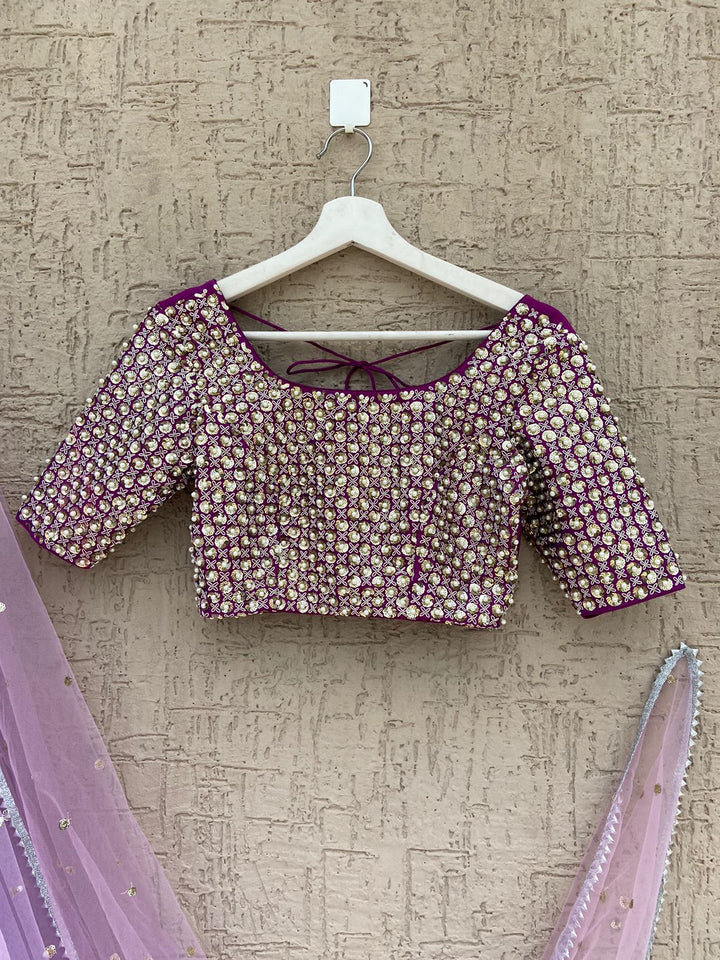 Lavendar Net Pearls Lehenga