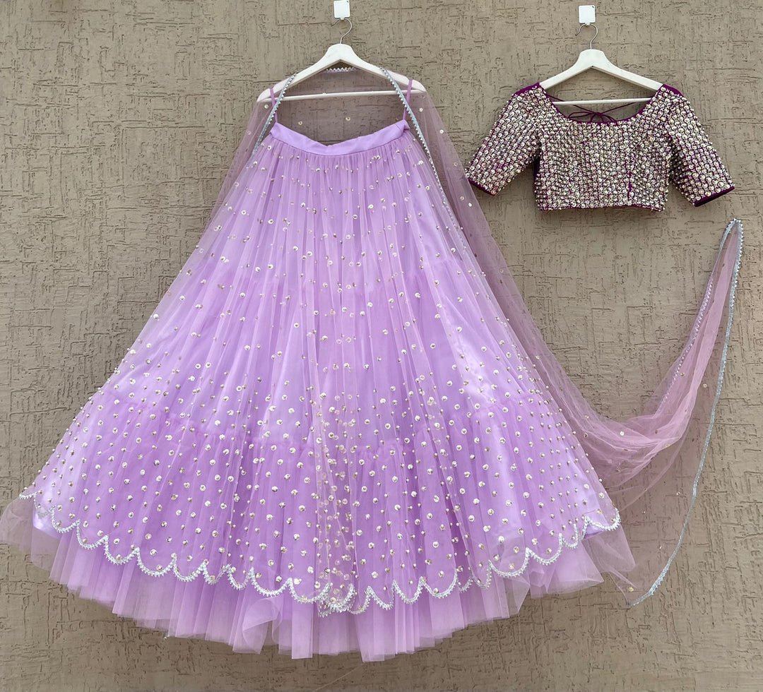 Lavendar Net Pearls Lehenga