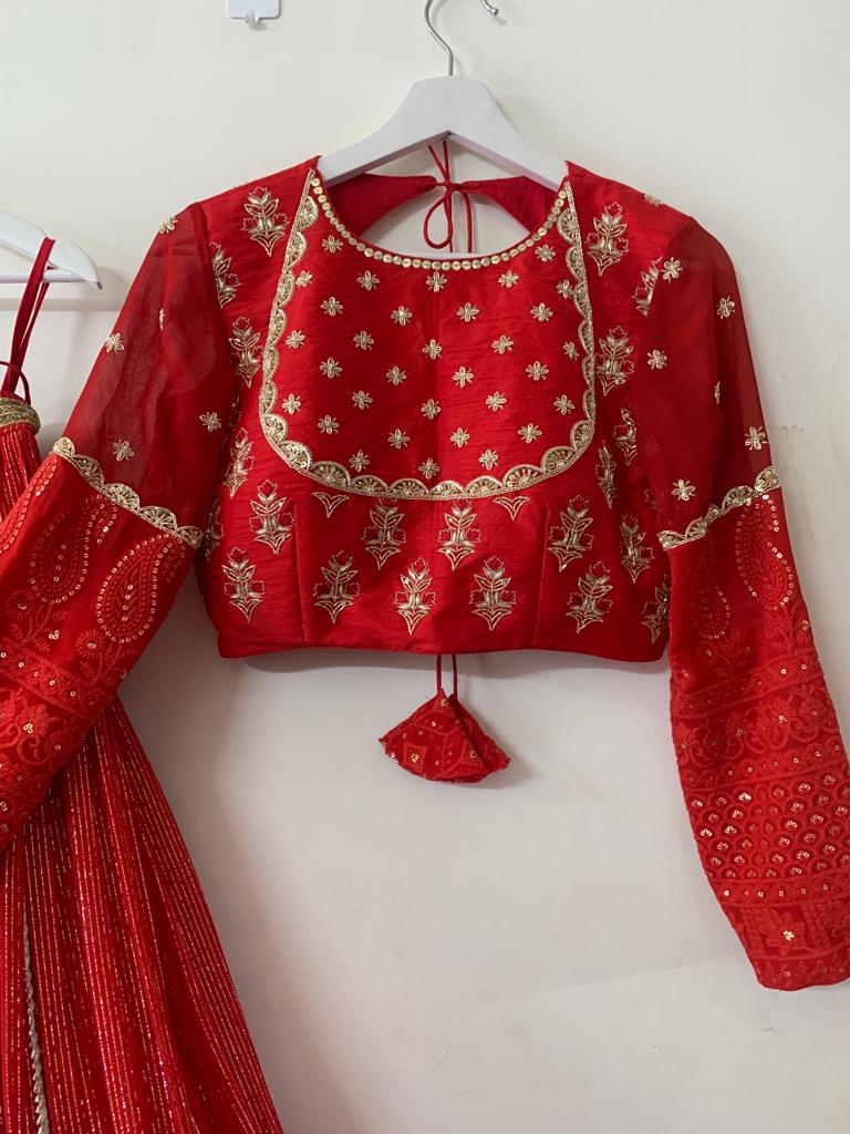Red Chikankari Lehenga