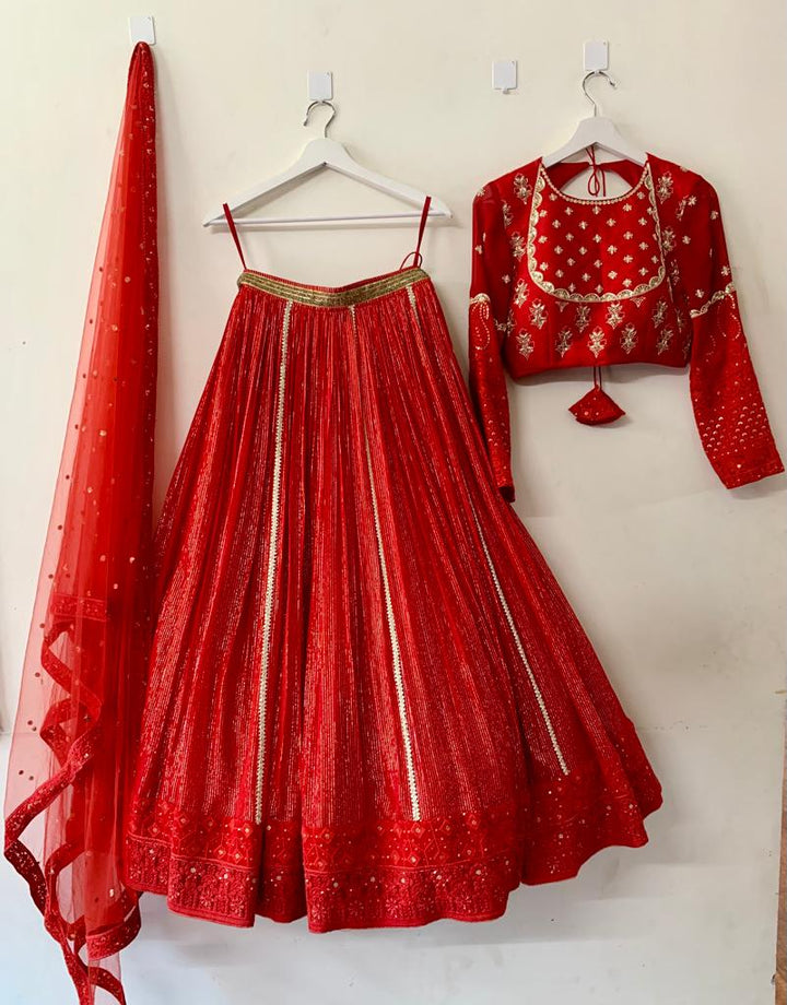 Red Chikankari Lehenga