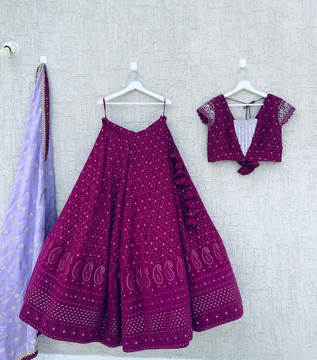 Magenta Chikankari Lehenga