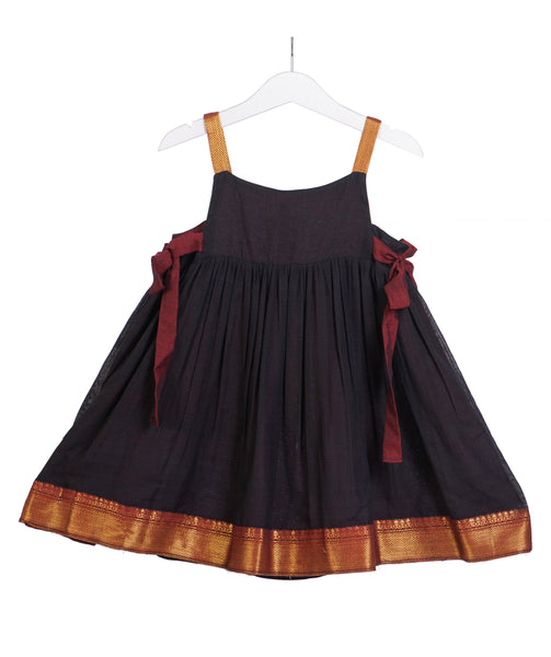 Black and Maroon Zari Cotton dress