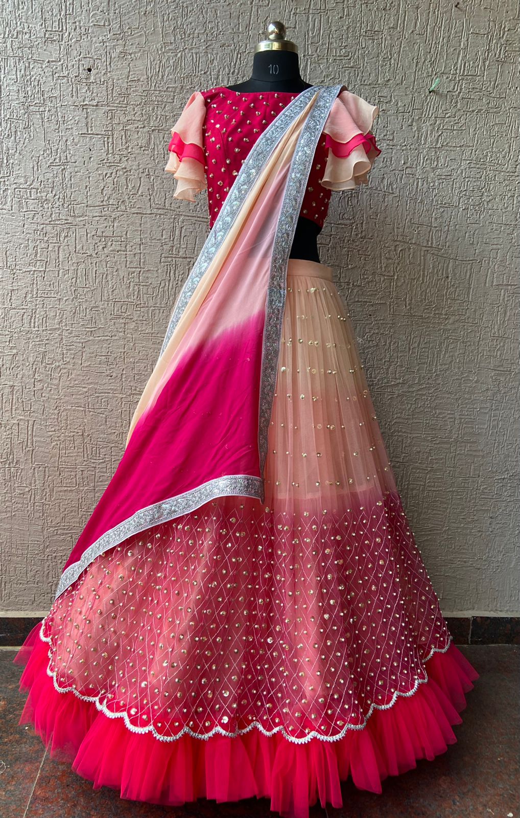MultiColor Net Pearls Lehenga