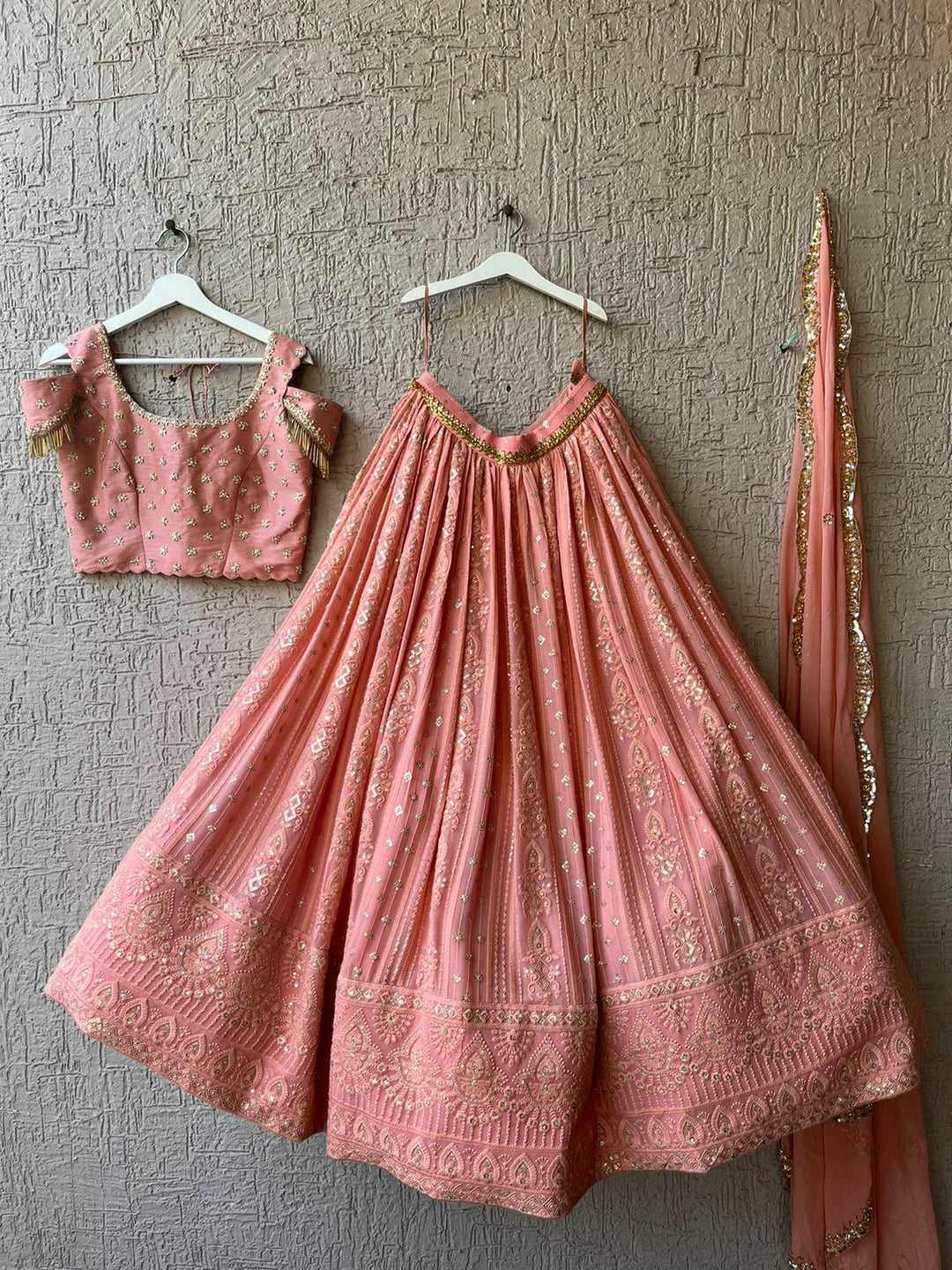 Peach Chikankari Lehenga