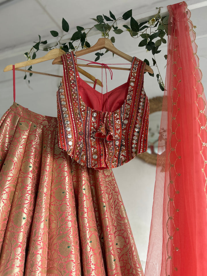 Peach Banaras Silk Lehenga
