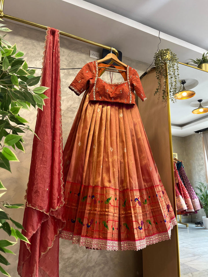 Rust Orange Tissue Paithani Lehenga