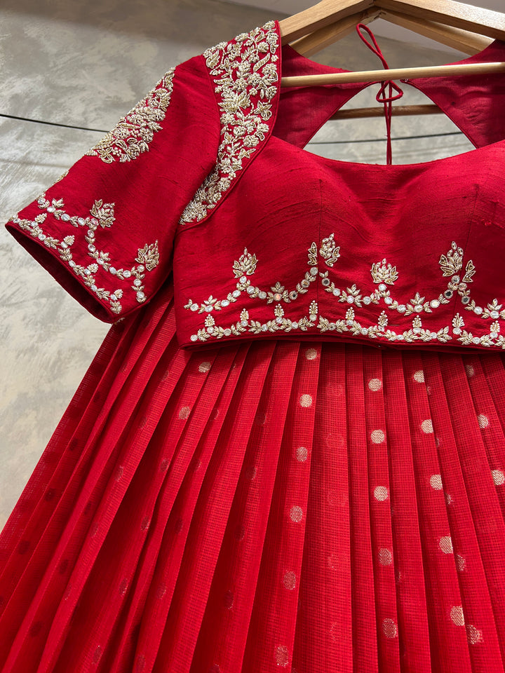 Red Kota Silk Lehenga