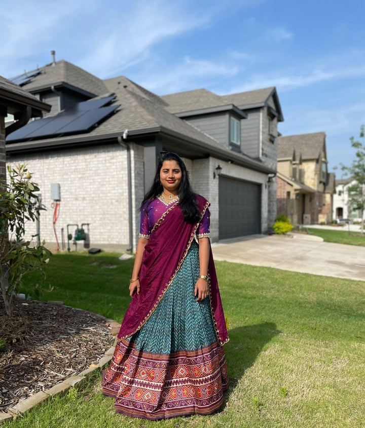 Purple & Teal Patola Silk Lehenga