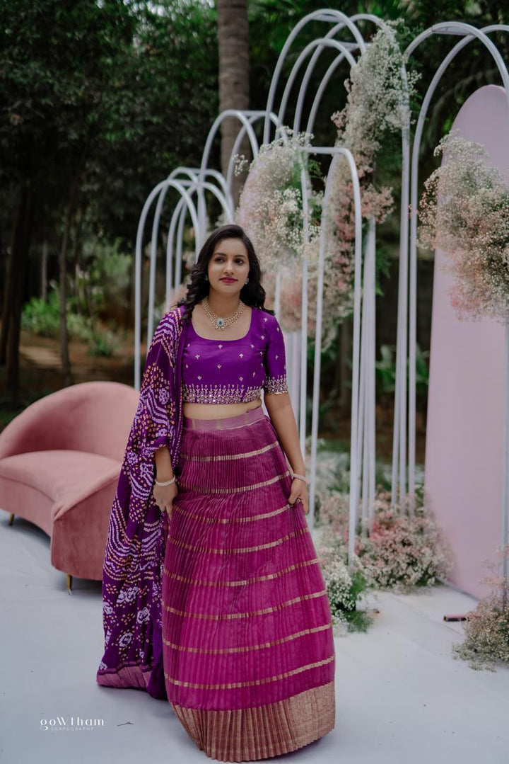 Purple & Lavendar Organza Silk Lehenga