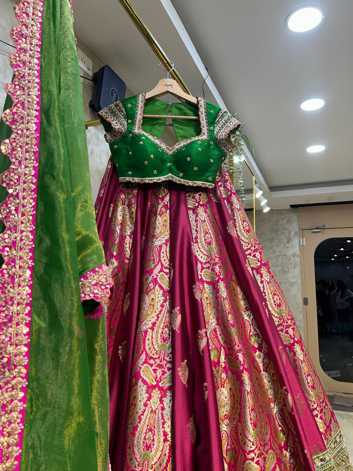Pink & Green Banaras Silk Lehenga