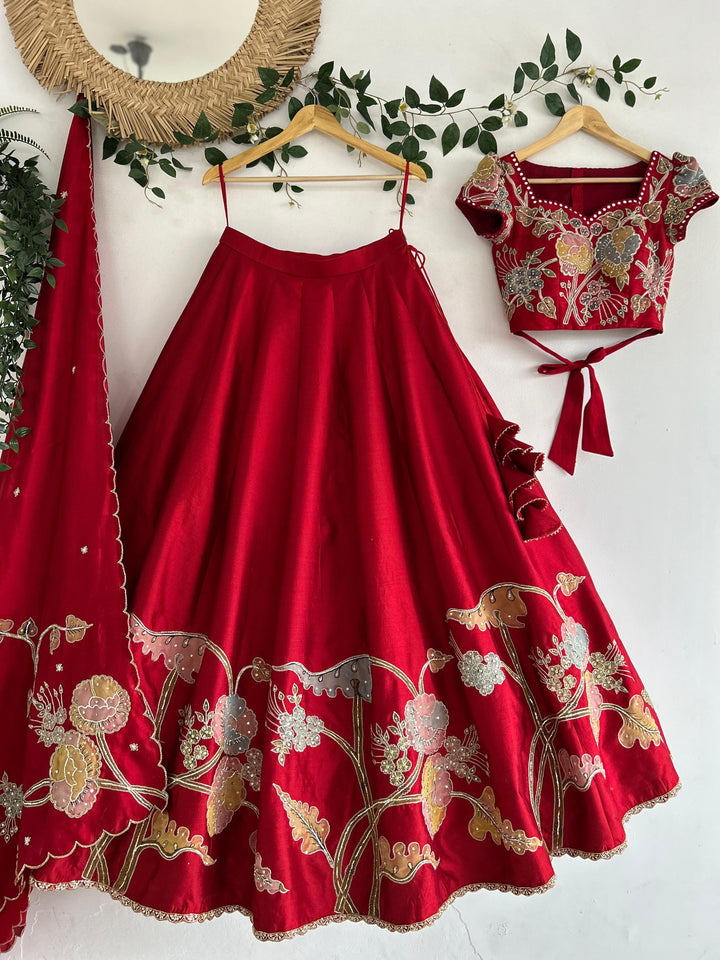 Red Bridal Silk Lehenga