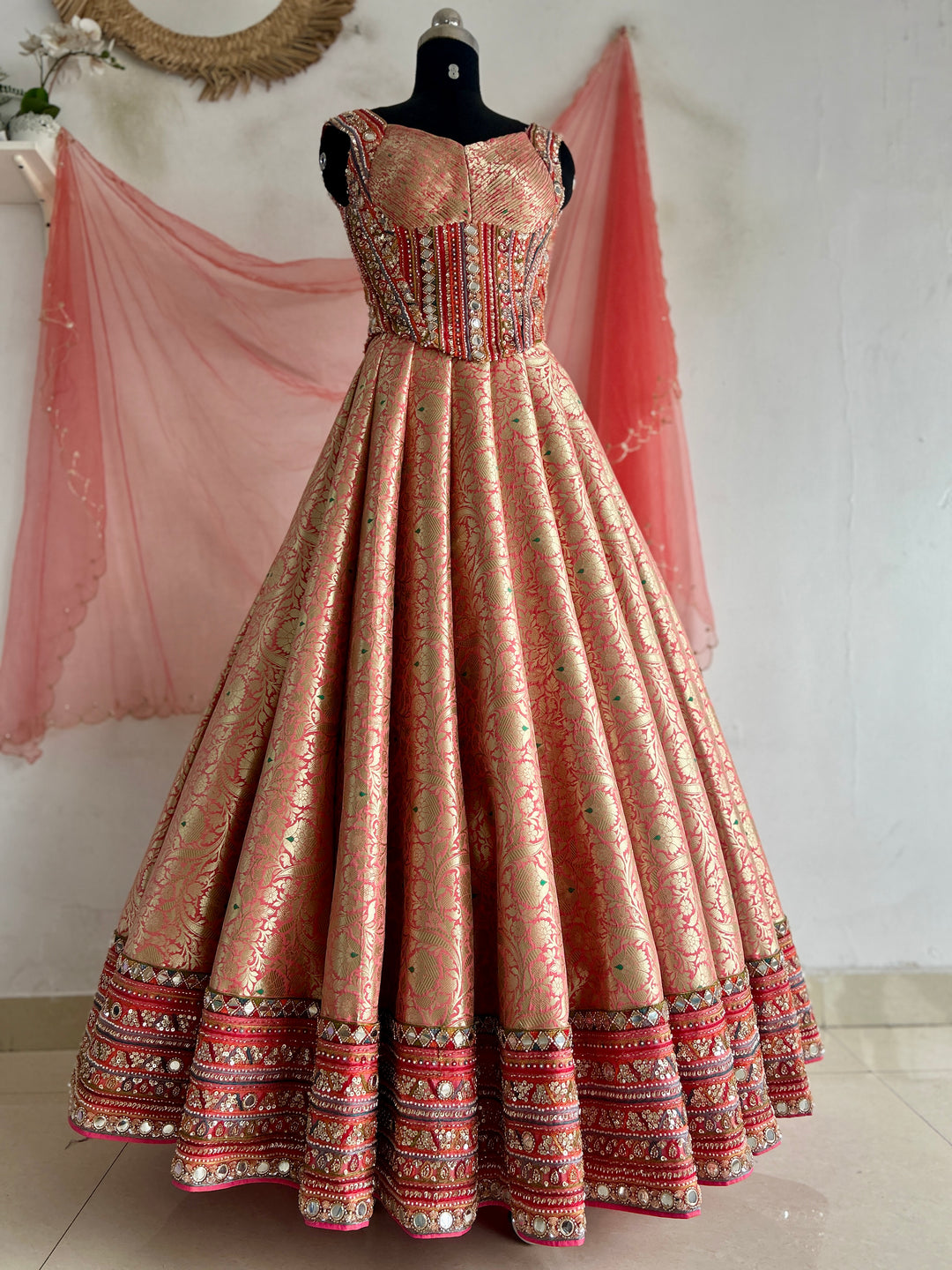 Peach Banaras Silk Lehenga