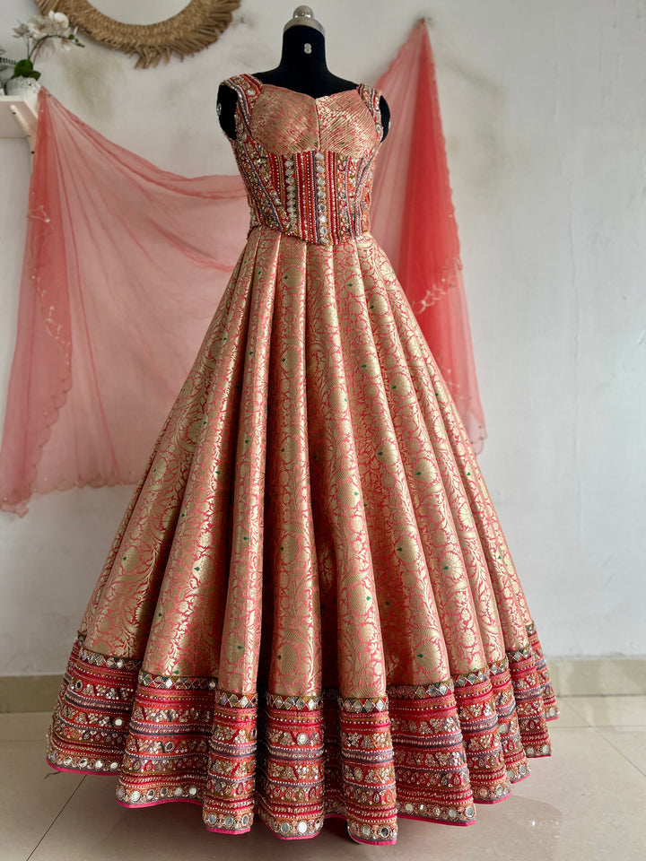 Peach Banaras Silk Lehenga