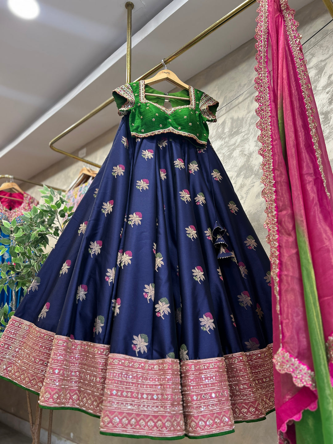 Blue & Green Banaras Silk Lehenga