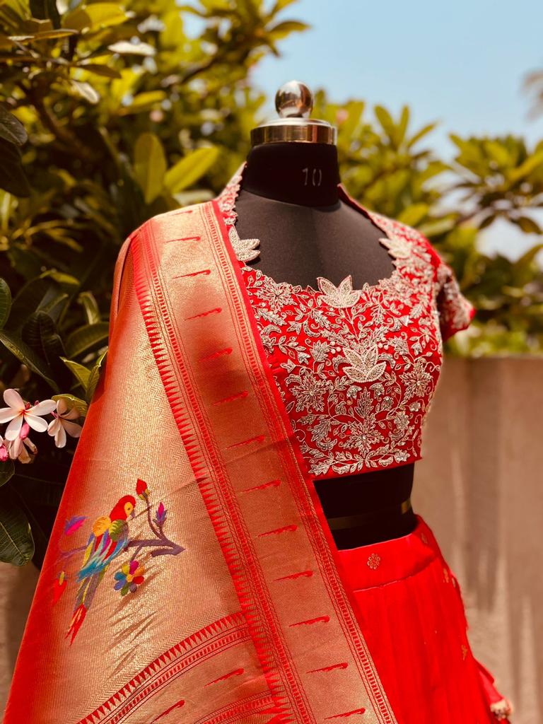 Red Paithani Silk Lehenga