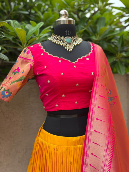 Pink & Yellow Paithani Silk Lehenga