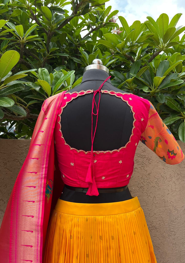 Pink & Yellow Paithani Silk Lehenga