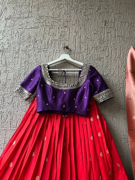 Purple & Red Paithani Silk Lehenga