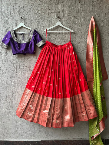 Purple & Red Paithani Silk Lehenga