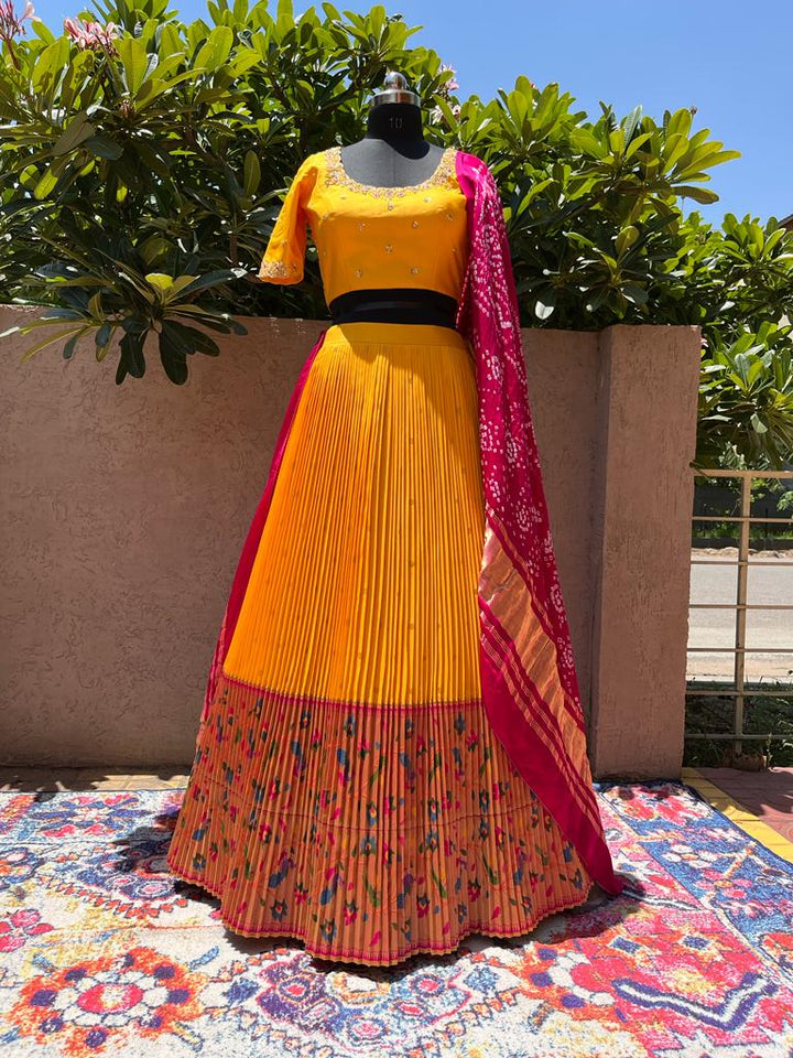 Yellow Paithani Silk Lehenga