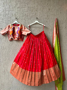 Red Paithani Silk Lehenga