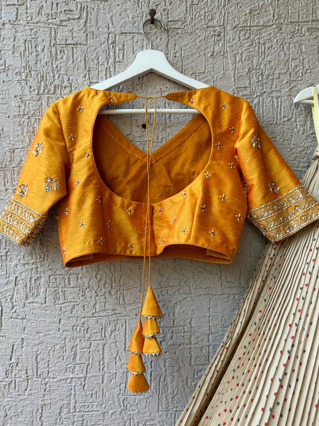 Yellow and Cream Bandani Patola Lehenga