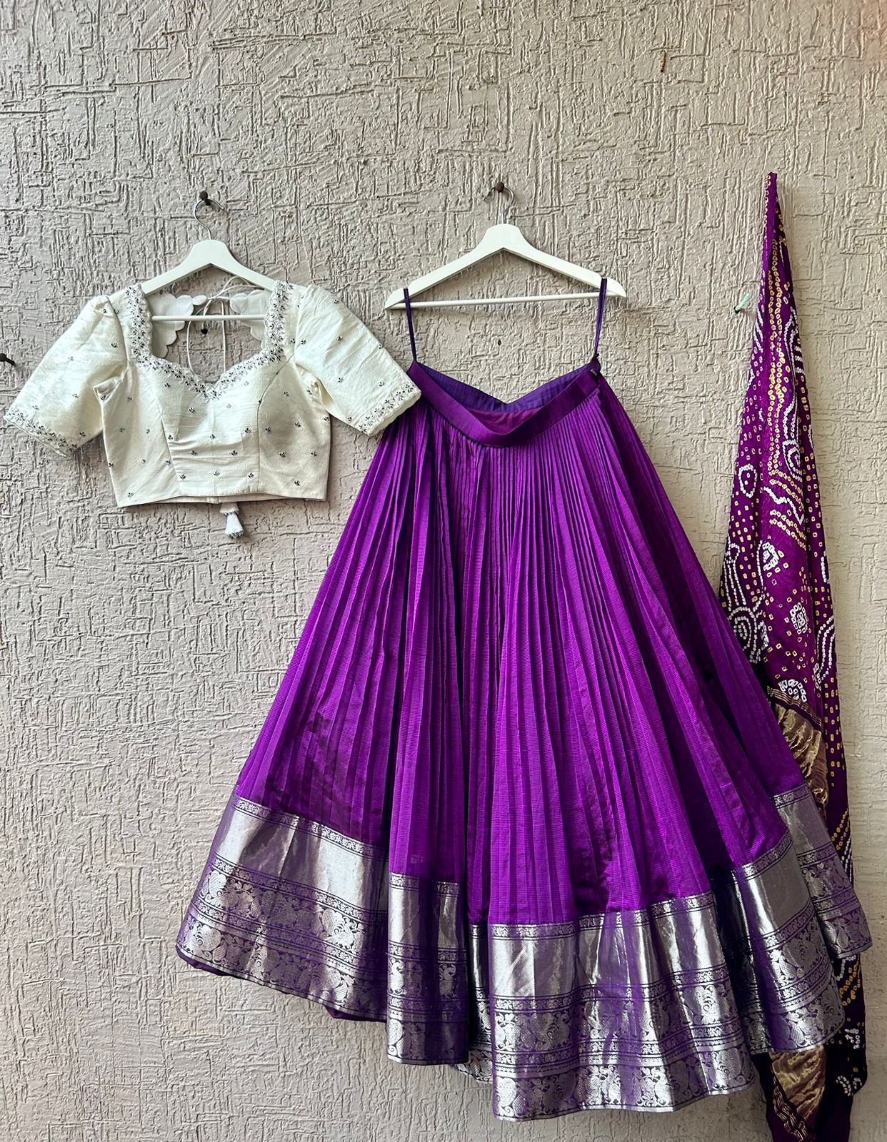 Purple & White Pure Mangalgiri Silk Lehenga