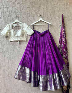 Purple & White Pure Mangalgiri Silk Lehenga