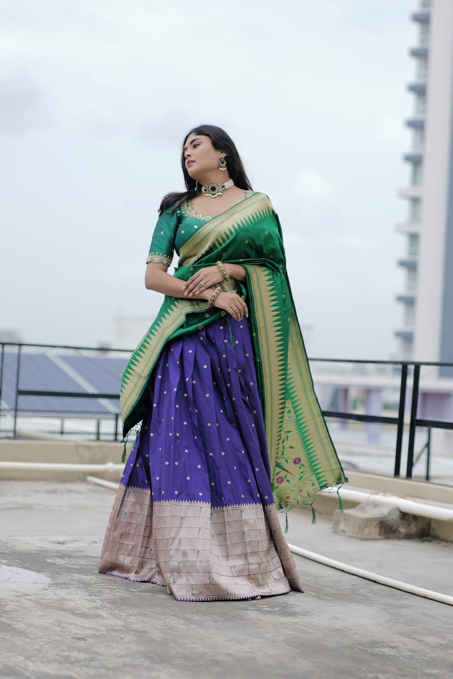 Navy pastel green nice combination net & velvet material decent mahots -  New India Fashion