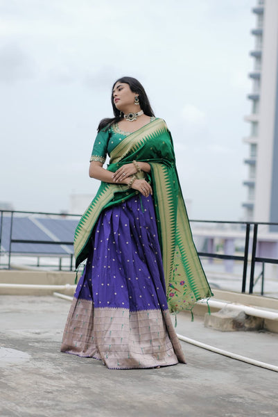 Green & Purple Paithani Silk Lehenga