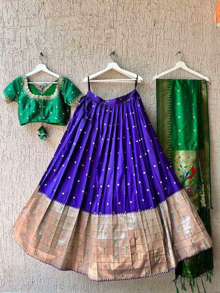 Green & Purple Paithani Silk Lehenga