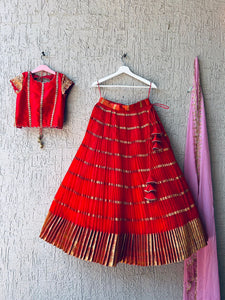 Red Organza Silk Lehenga