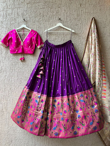 Pink and Purple Paithani Silk Lehenga