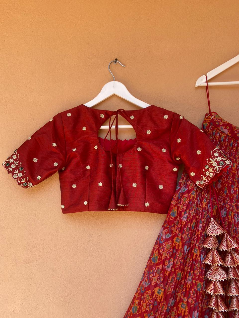 Dark Red Patola Silk Lehenga