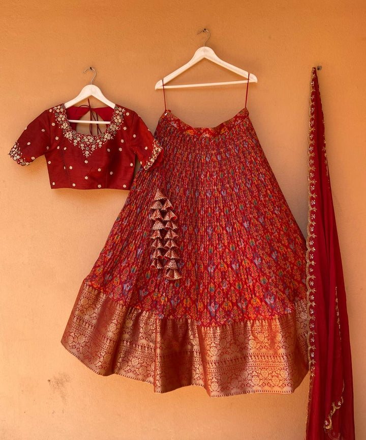 Dark Red Patola Silk Lehenga