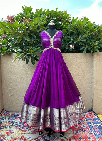 Purple Pure Mangalgiri Silk Dress