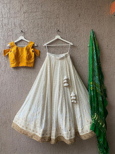 Yellow and Offwhite Chikankari Lehenga