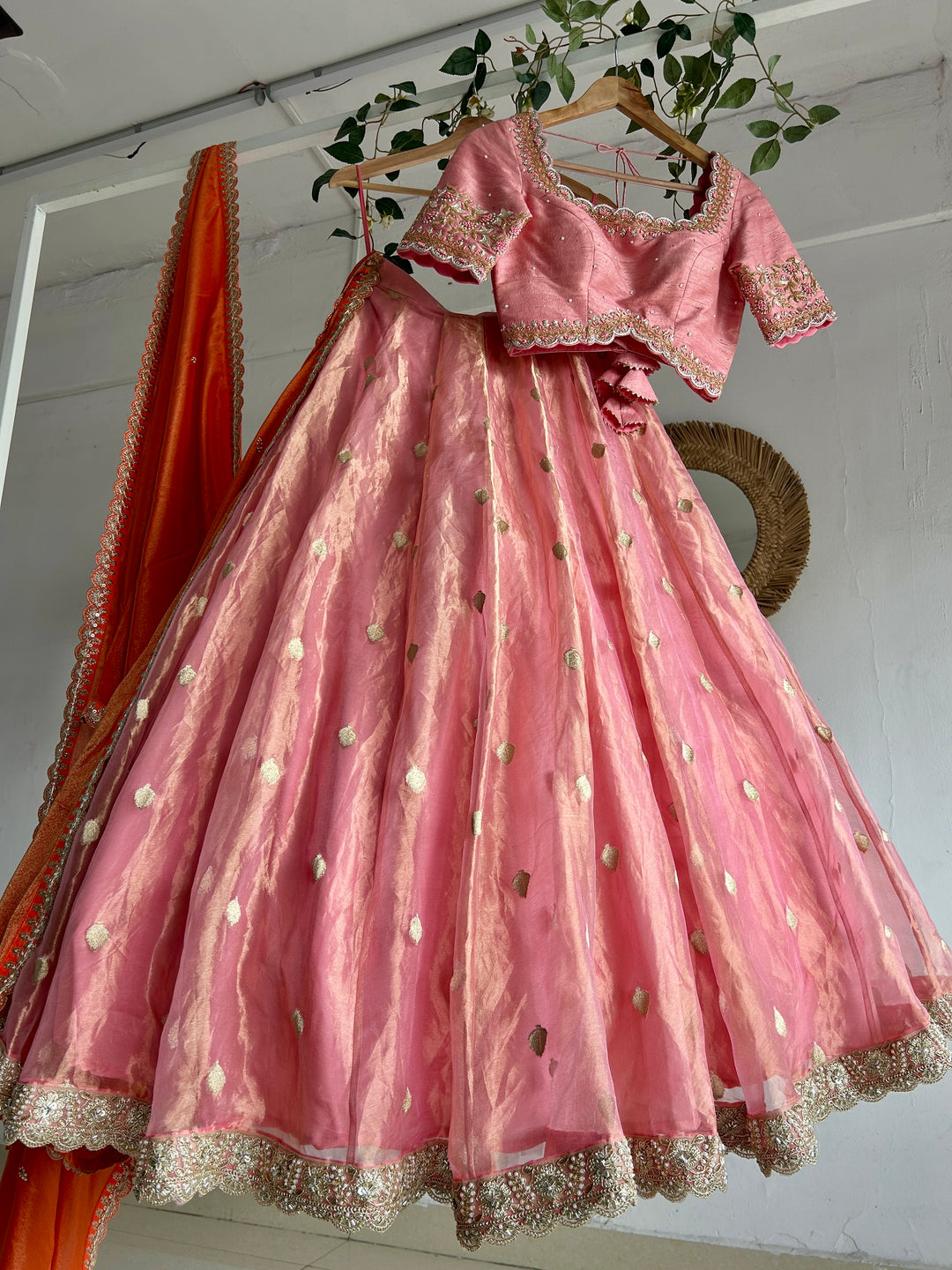 Pink Tissue Lehenga