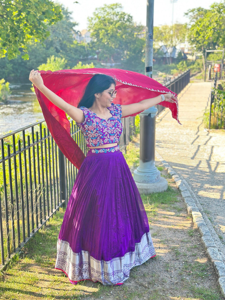 Purple Mangalgiri Silk Lehenga