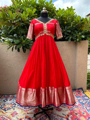Red Pure Mangalgiri Silk Dress