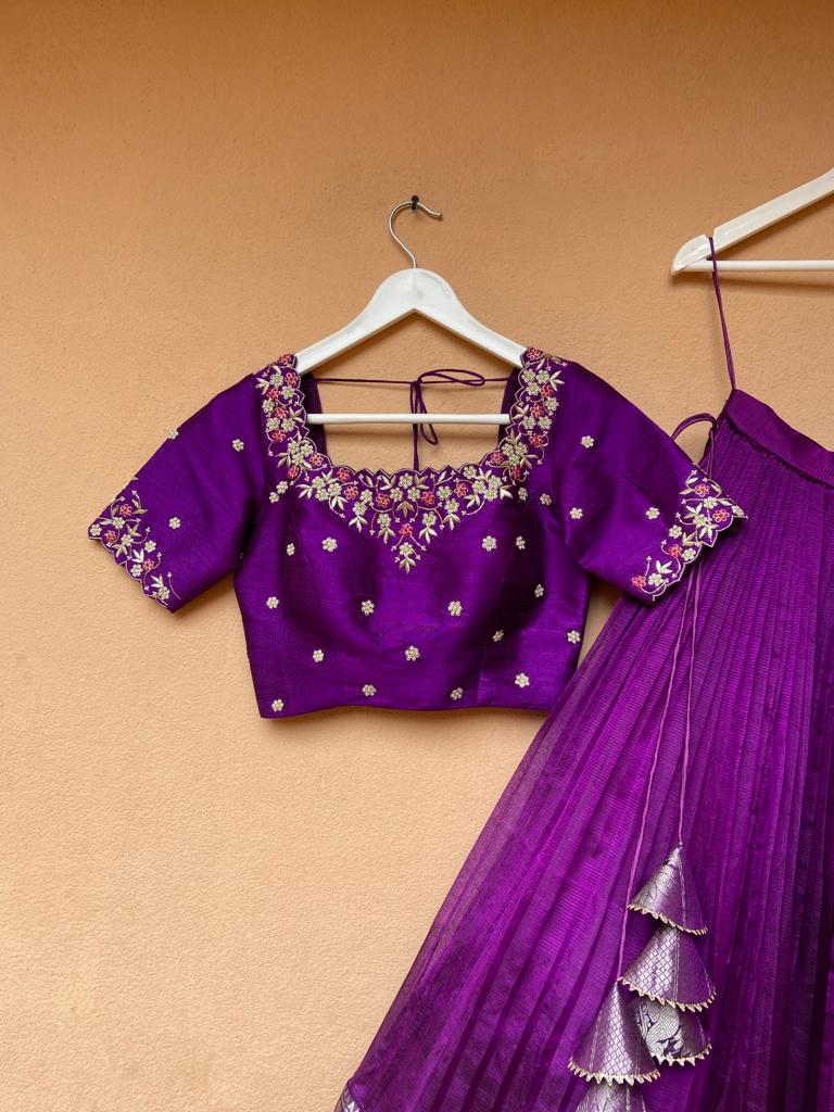 Purple Mangalgiri Silk Lehenga