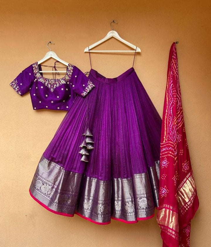 Purple Mangalgiri Silk Lehenga