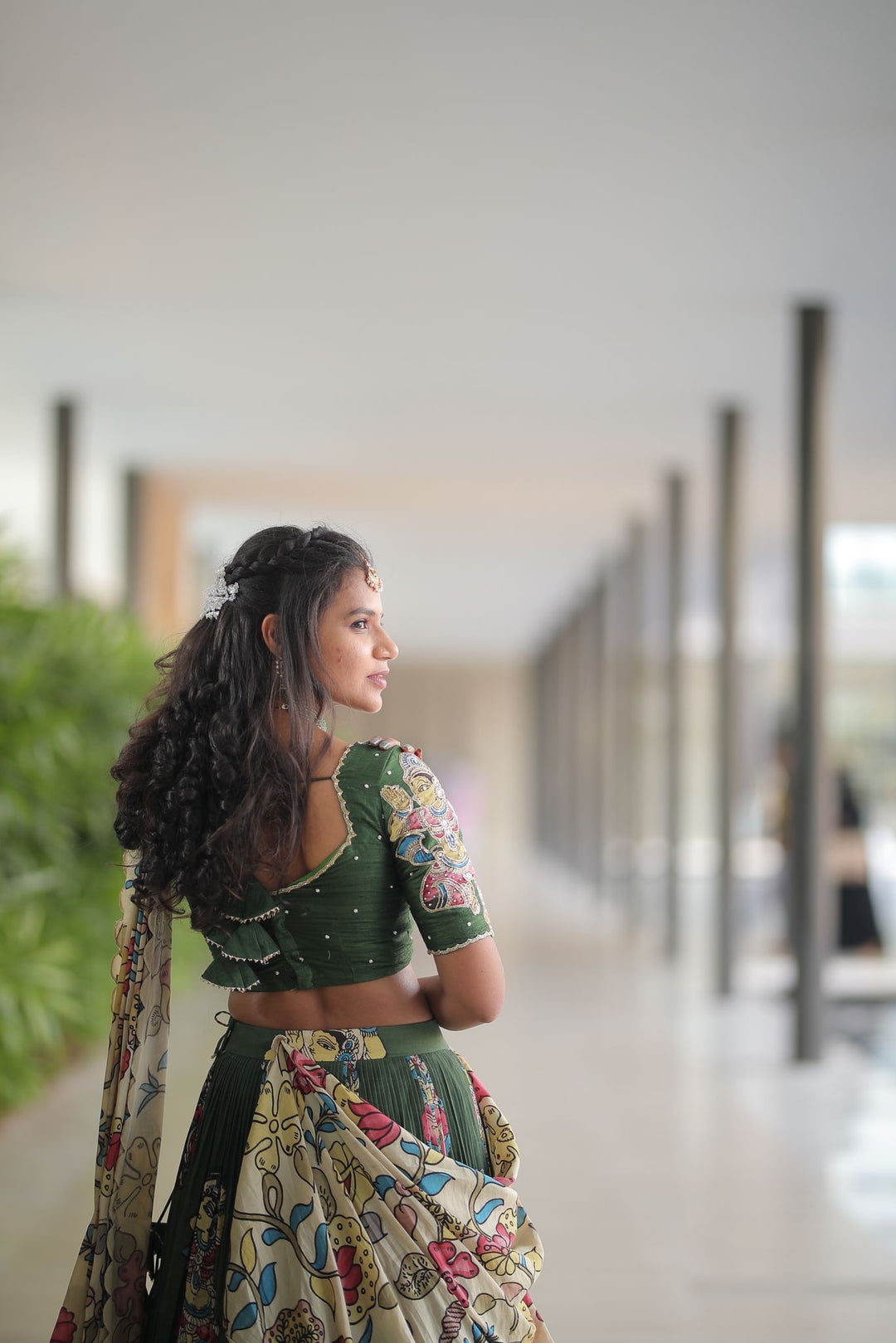 Green Kalamkari Silk Lehenga