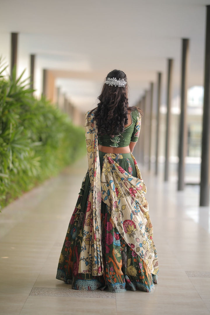 Green Kalamkari Silk Lehenga