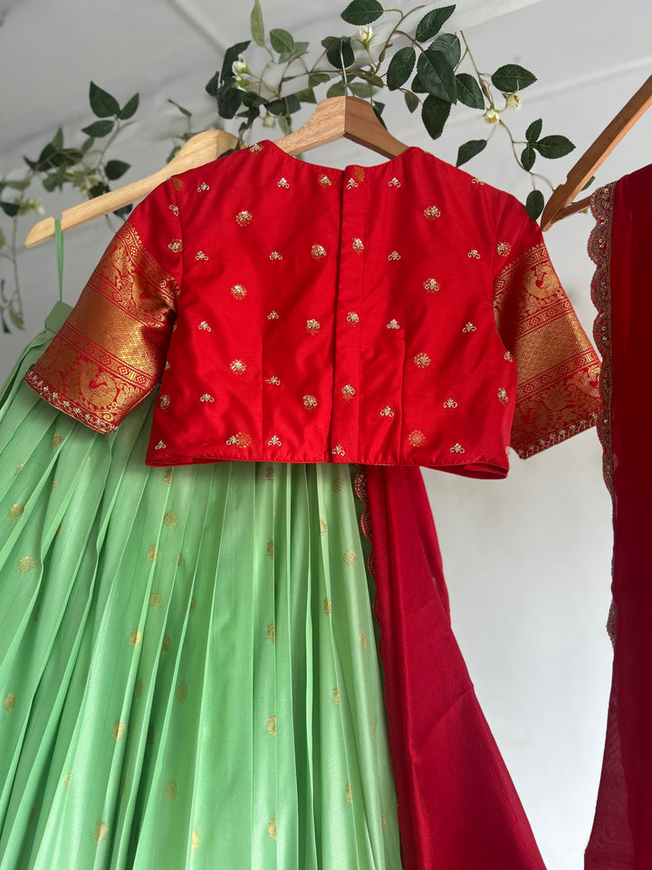 Green & Red Silk Lehenga