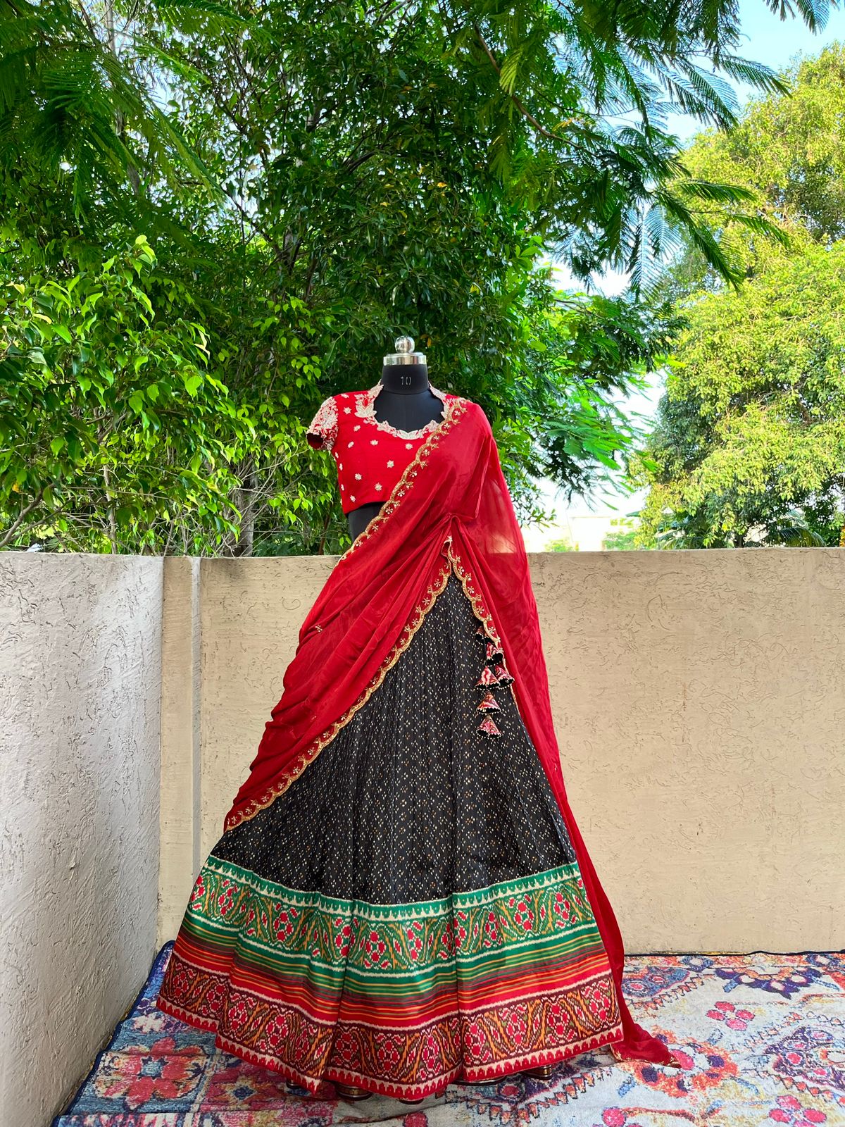 Buy Black With Red Color Pure Cotton Party Wear Lehenga Choli | keerramnx