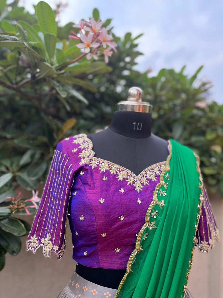 Purple & Biege Bandani Patola Lehenga