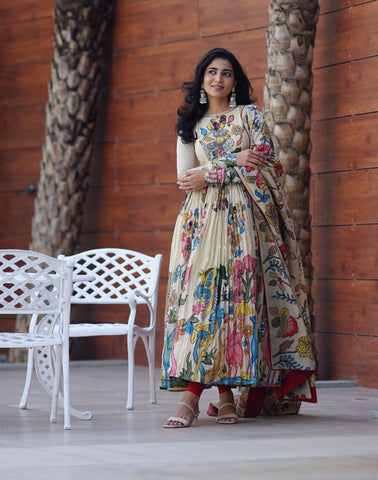 Exquisite Pen Kalamkari Silk Dress by myRiti, featuring unique hand-painted designs on elegant silk, ideal for fashion-forward individuals